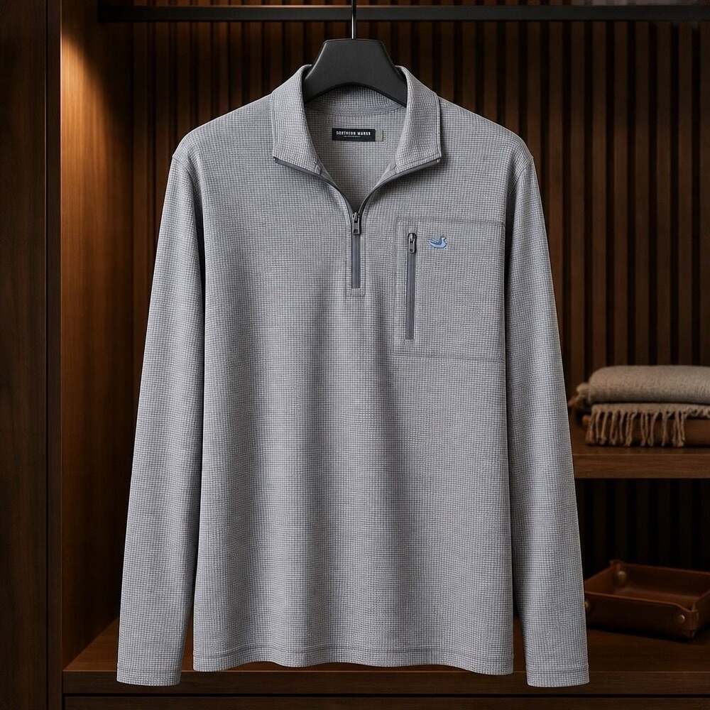 Southern Marsh FieldTec 1/4 Zip Pullover Gray Grid Pattern item 396
